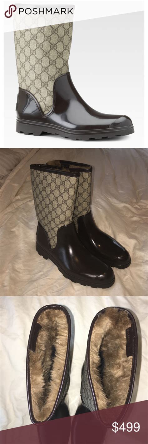 gucci fur lined rain boots|gucci ankle boots on sale.